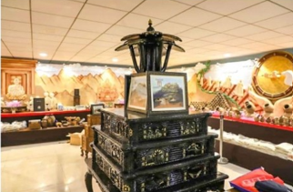 A large decorative item in a spacious room