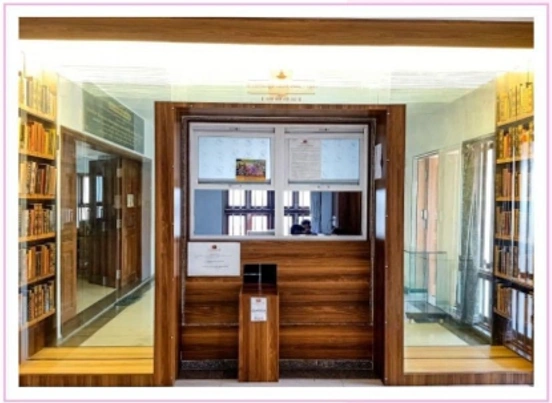 Library entrance with glass doors