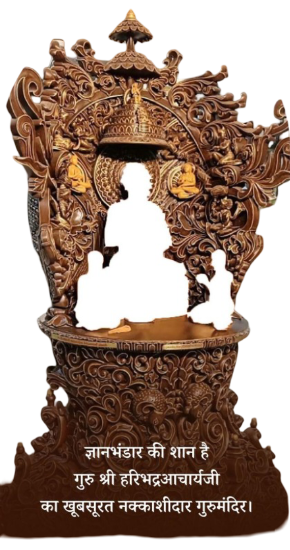 Beautifully carved wooden statue of Guru Shri Haribhadra Acharya