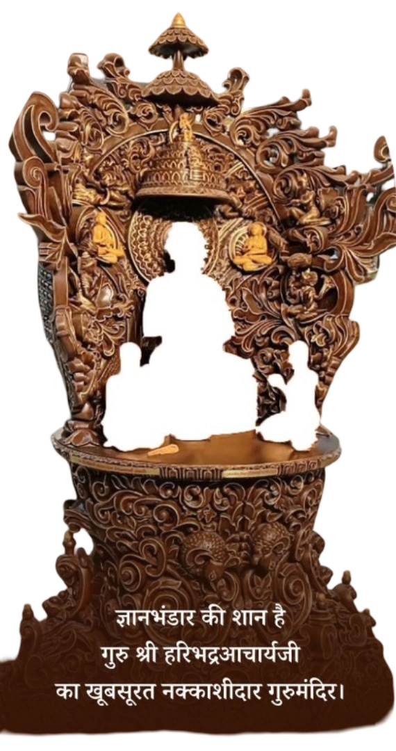 Beautifully carved wooden statue of Guru Shri Haribhadra Acharya